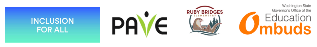 Logos for Inclusion for ALL, PAVE, Ruby Bridges Elementary, and the Office of Education Ombuds.